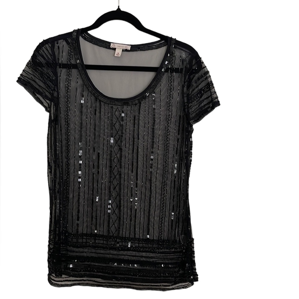 Vintage Dress Barn black sheer 60’s sequins blouse top